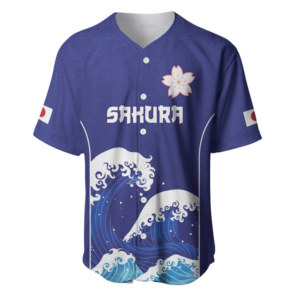 Japan Pacific Rugby Custom Baseball Jersey Go Sakura Japanese Wave Pattern LT9 Blue - Polynesian Pride