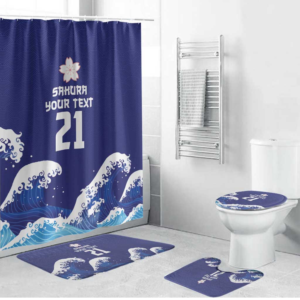 Japan Pacific Rugby Custom Bathroom Set Go Sakura Japanese Wave Pattern LT9 Bathroom Set (4 pcs) Blue - Polynesian Pride