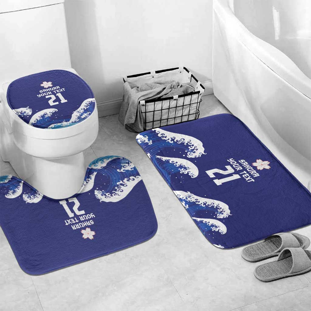 Japan Pacific Rugby Custom Bathroom Set Go Sakura Japanese Wave Pattern LT9 Mat Set Only (3 pcs) One Size Blue - Polynesian Pride