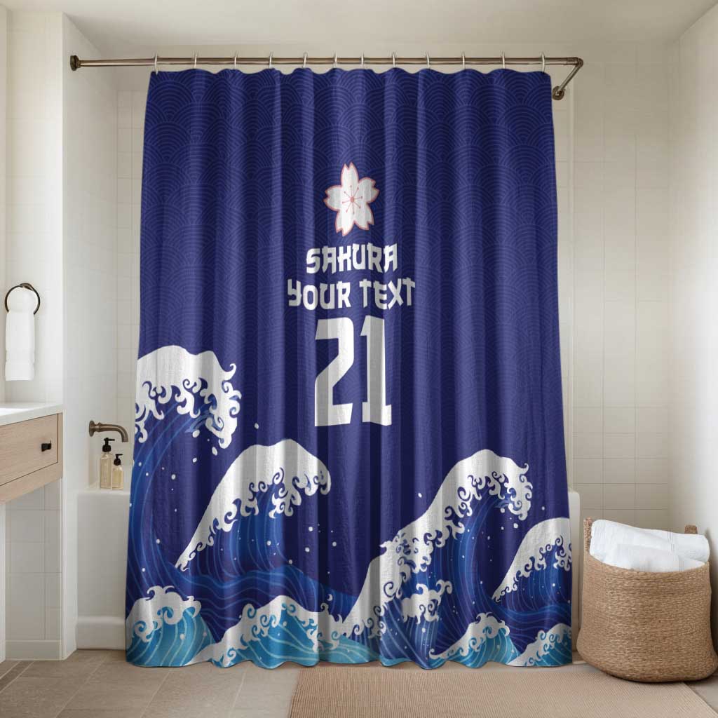 Japan Pacific Rugby Custom Bathroom Set Go Sakura Japanese Wave Pattern LT9 Shower Curtain Only Blue - Polynesian Pride