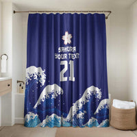 Japan Pacific Rugby Custom Bathroom Set Go Sakura Japanese Wave Pattern LT9 Shower Curtain Only Blue - Polynesian Pride