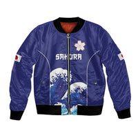 Japan Pacific Rugby Custom Bomber Jacket Go Sakura Japanese Wave Pattern LT9 Unisex Blue - Polynesian Pride