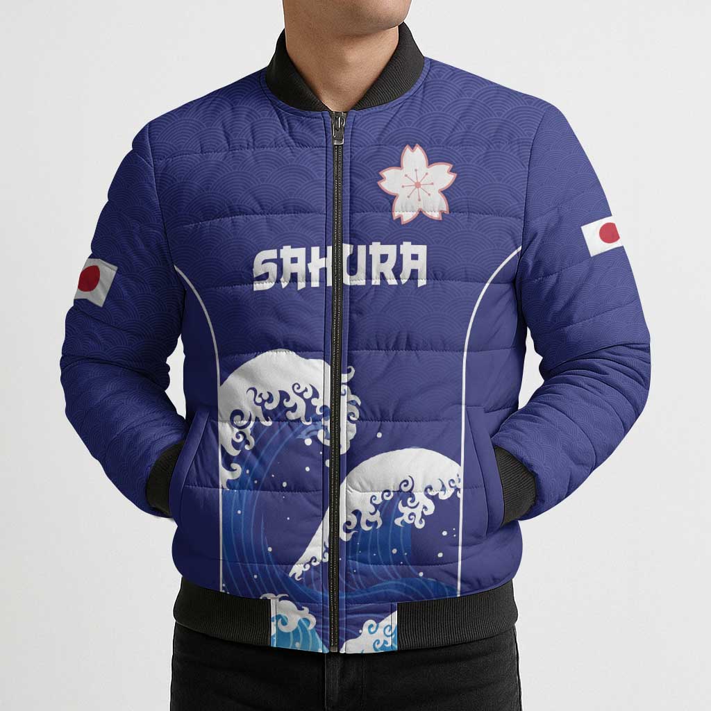 Japan Pacific Rugby Custom Bomber Puffer Jacket Go Sakura Japanese Wave Pattern LT9 - Polynesian Pride
