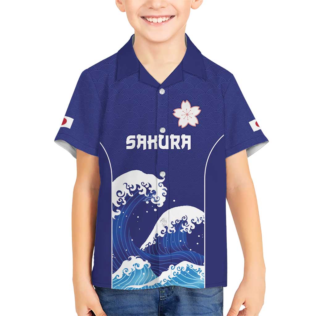 Japan Pacific Rugby Custom Kid Hawaiian Shirt Go Sakura Japanese Wave Pattern LT9 Kid Blue - Polynesian Pride
