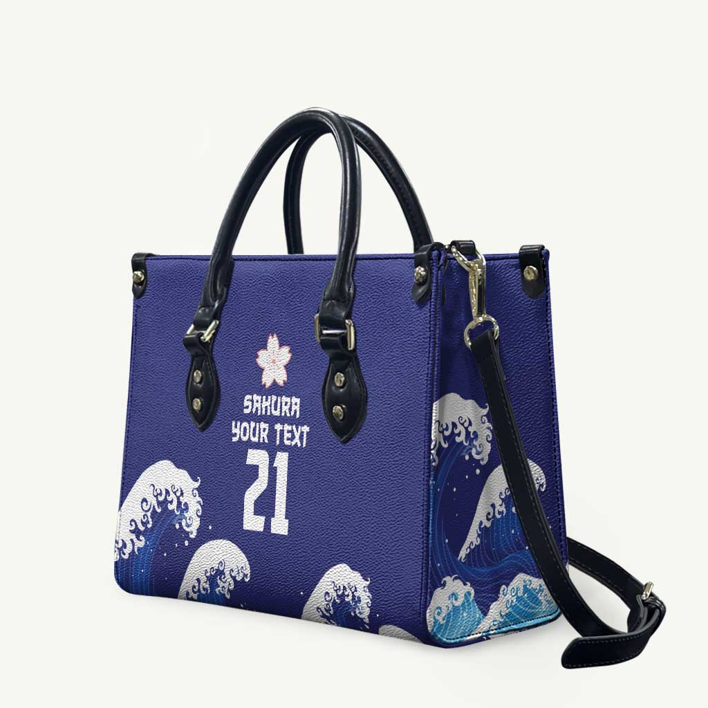Japan Pacific Rugby Custom Leather Bag Go Sakura Japanese Wave Pattern LT9 Blue - Polynesian Pride