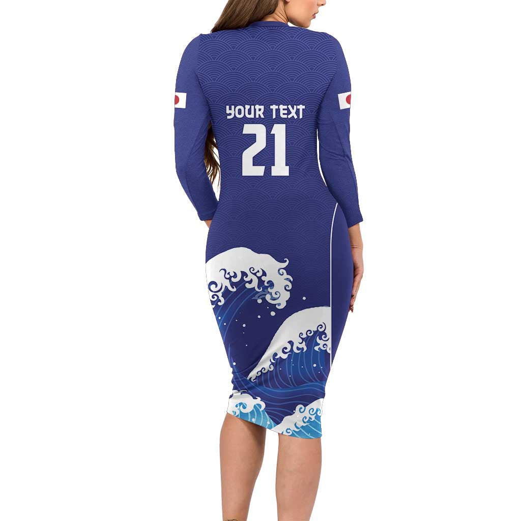Japan Pacific Rugby Custom Long Sleeve Bodycon Dress Go Sakura Japanese Wave Pattern LT9 - Polynesian Pride