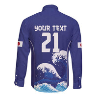 Japan Pacific Rugby Custom Long Sleeve Button Shirt Go Sakura Japanese Wave Pattern LT9 - Polynesian Pride