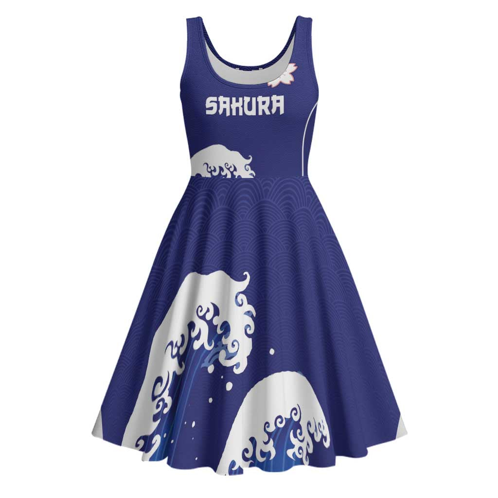 Japan Pacific Rugby Custom Midi Dress Go Sakura Japanese Wave Pattern LT9 Blue - Polynesian Pride