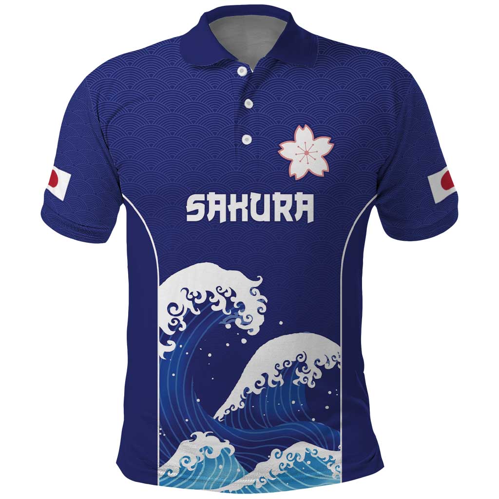 Japan Pacific Rugby Custom Polo Shirt Go Sakura Japanese Wave Pattern LT9 Blue - Polynesian Pride