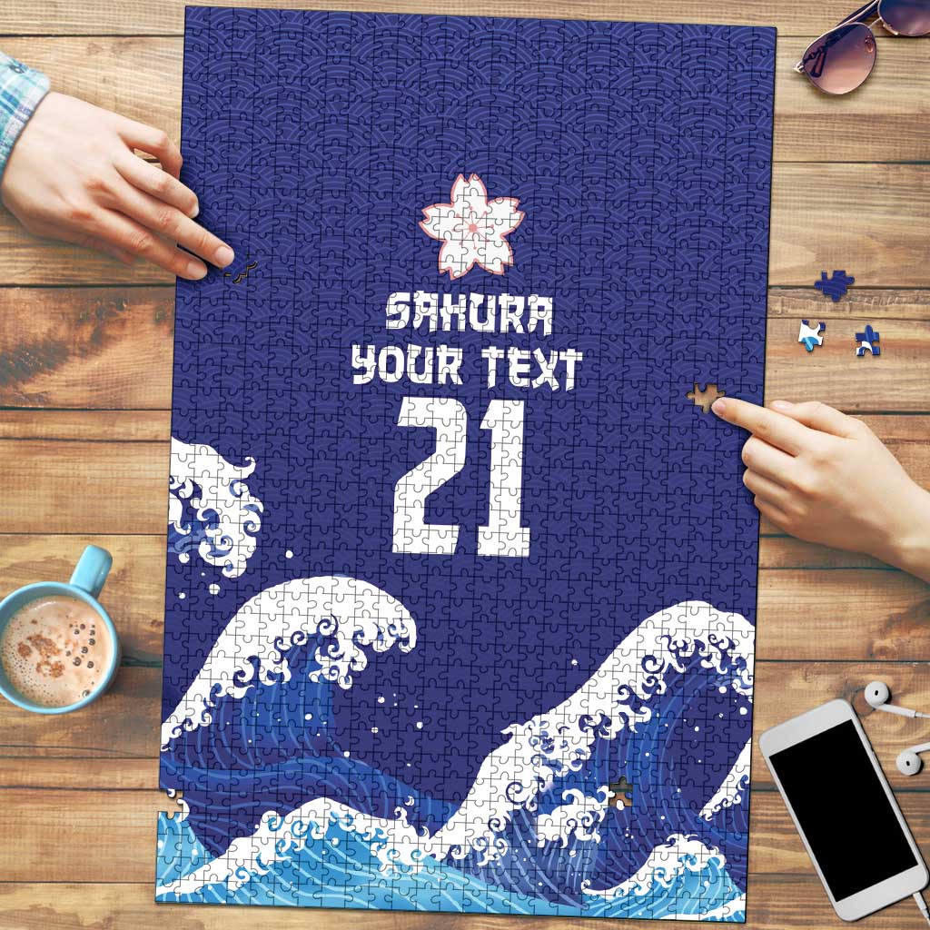 Japan Pacific Rugby Custom Puzzle Go Sakura Japanese Wave Pattern LT9 Blue - Polynesian Pride