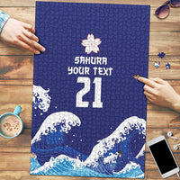 Japan Pacific Rugby Custom Puzzle Go Sakura Japanese Wave Pattern LT9 Blue - Polynesian Pride