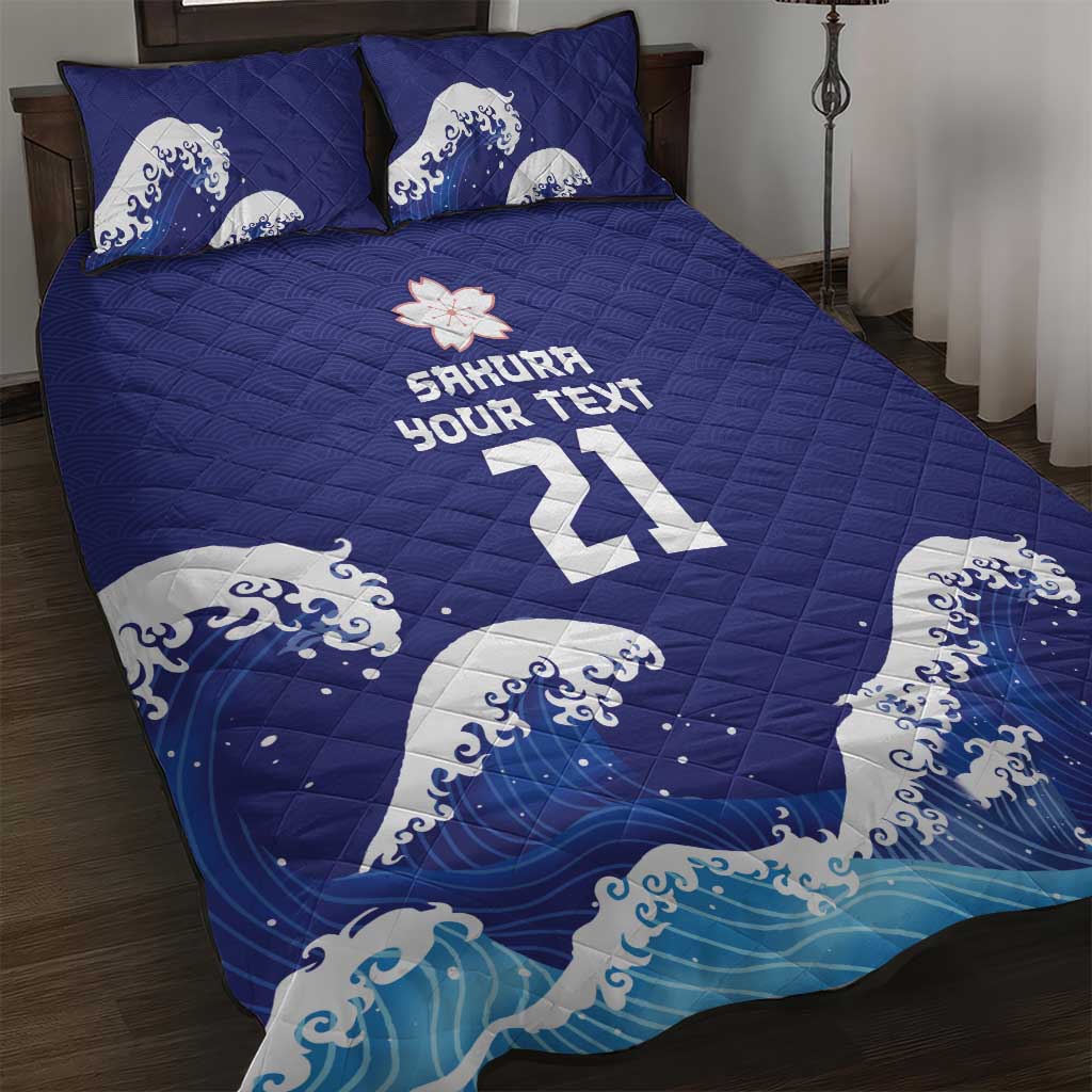 Japan Pacific Rugby Custom Quilt Bed Set Go Sakura Japanese Wave Pattern LT9 Blue - Polynesian Pride