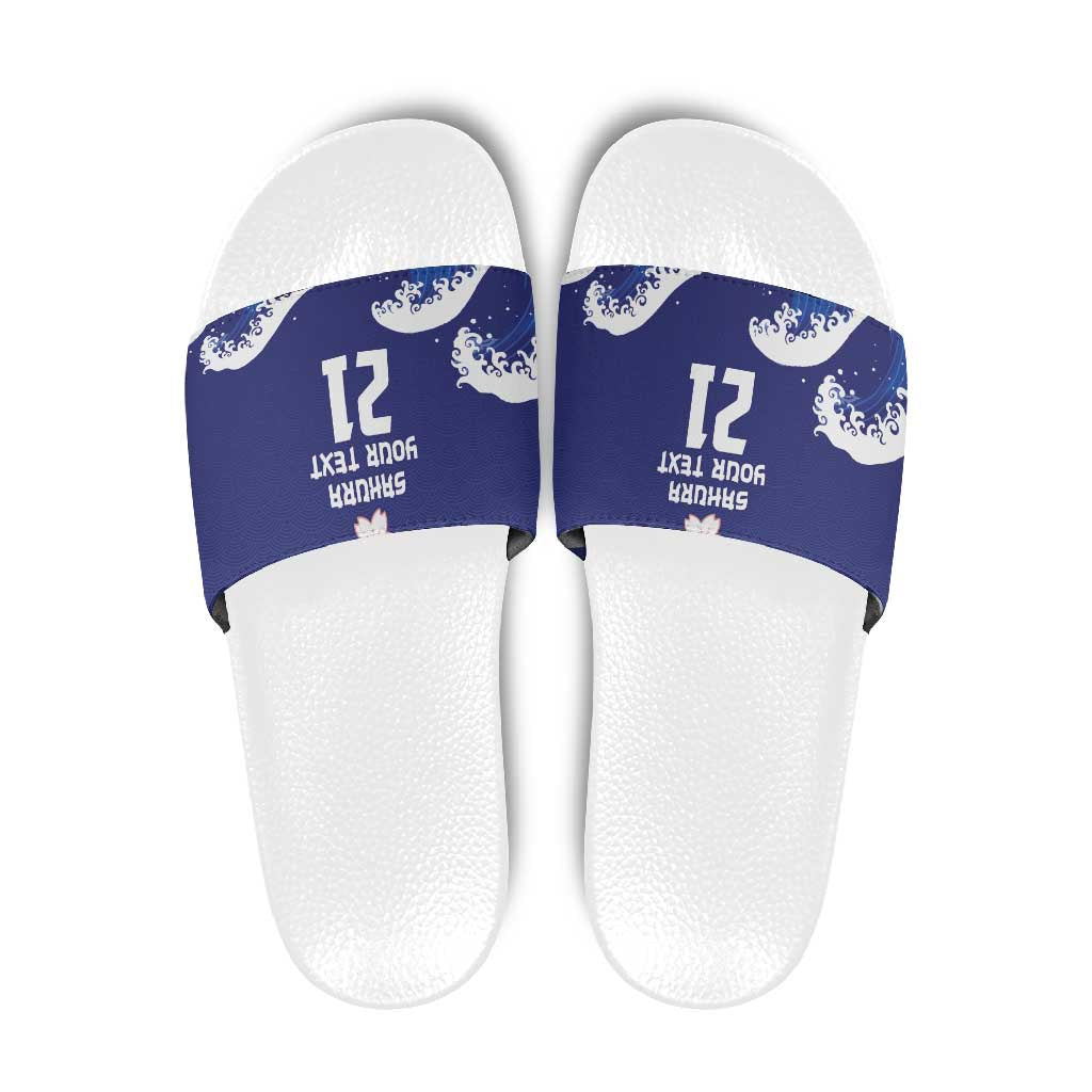 Japan Pacific Rugby Custom Slide Sandals Go Sakura Japanese Wave Pattern LT9 Blue - Polynesian Pride