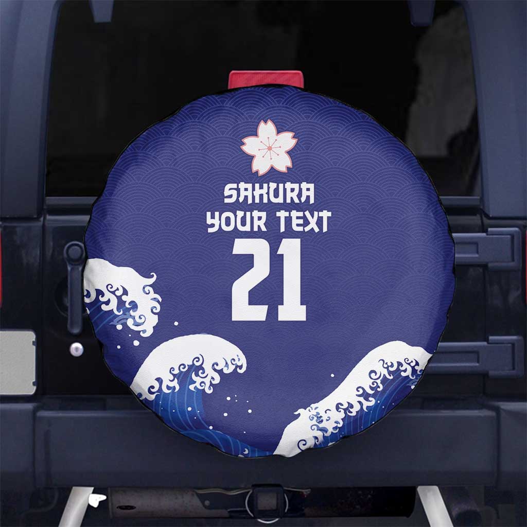 Japan Pacific Rugby Custom Spare Tire Cover Go Sakura Japanese Wave Pattern LT9 No hole Blue - Polynesian Pride