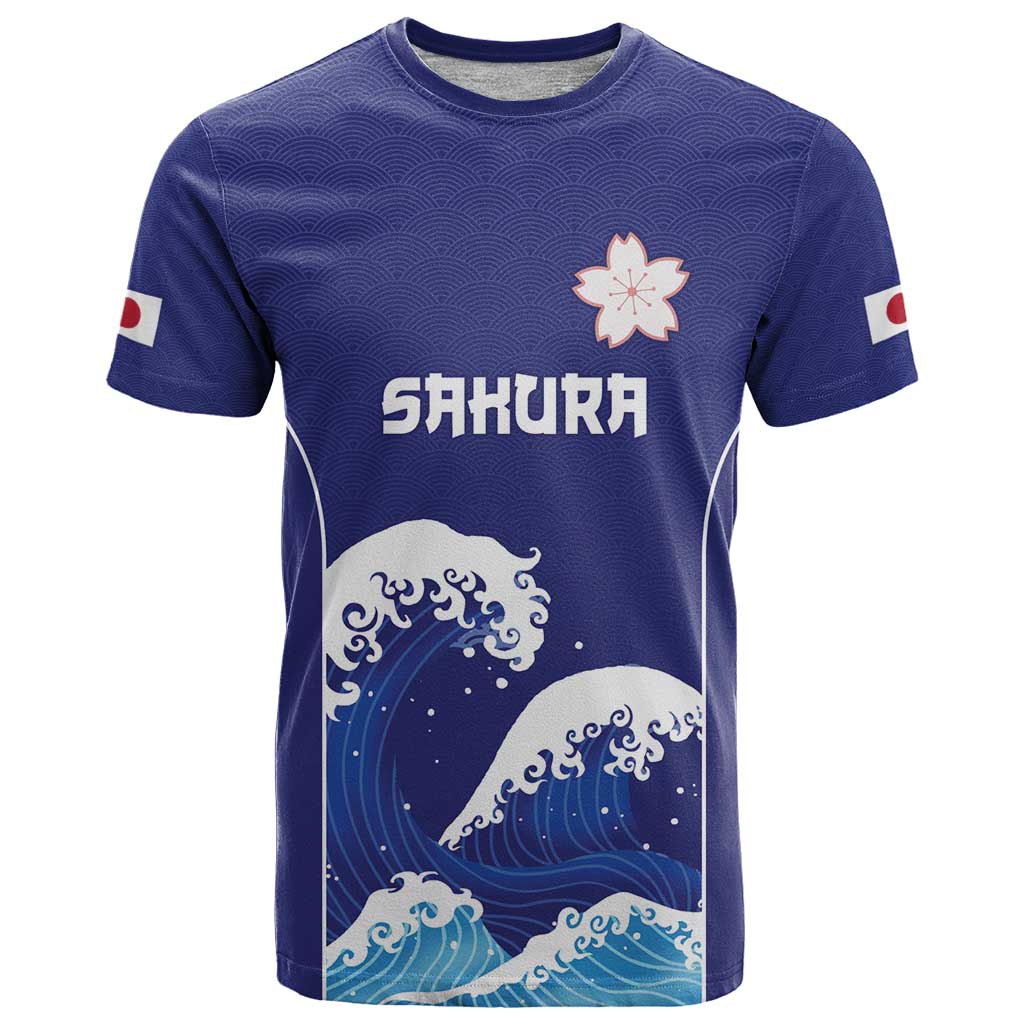 Japan Pacific Rugby Custom T Shirt Go Sakura Japanese Wave Pattern LT9 Blue - Polynesian Pride