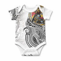 Japanese Samurai Warrior Baby Onesie White Polynesian Tattoo Style LT9 White - Polynesian Pride