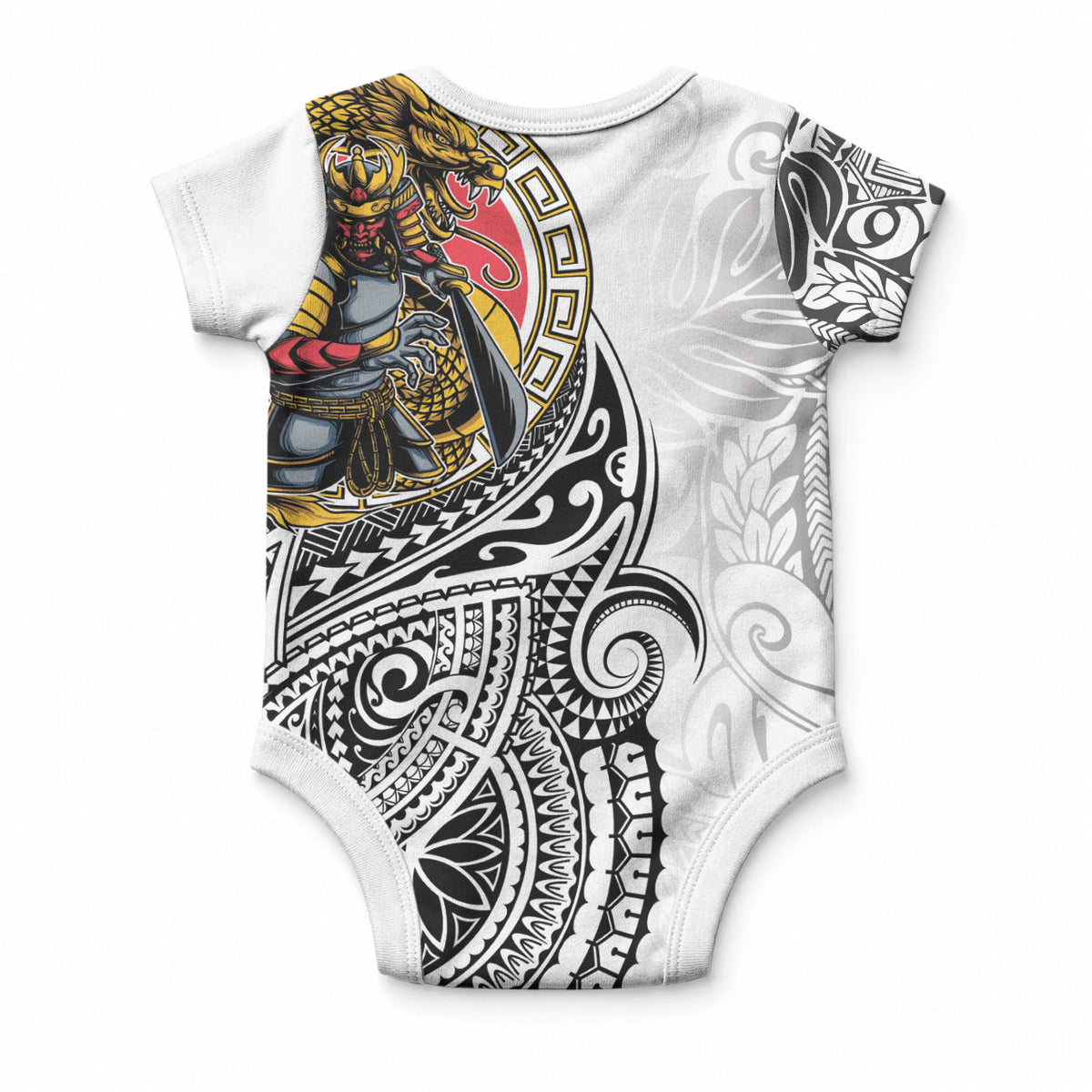 Japanese Samurai Warrior Baby Onesie White Polynesian Tattoo Style LT9 - Polynesian Pride