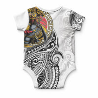 Japanese Samurai Warrior Baby Onesie White Polynesian Tattoo Style LT9 - Polynesian Pride