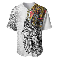 Japanese Samurai Warrior Baseball Jersey White Polynesian Tattoo Style LT9 White - Polynesian Pride