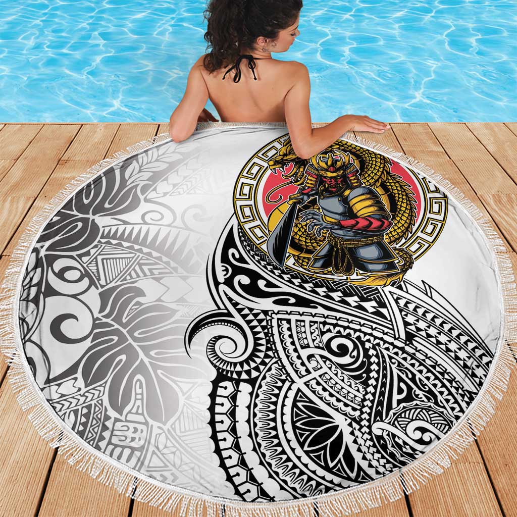 Japanese Samurai Warrior Beach Blanket White Polynesian Tattoo Style LT9 - Polynesian Pride