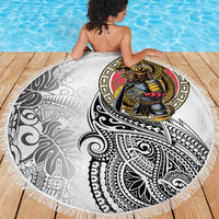 Japanese Samurai Warrior Beach Blanket White Polynesian Tattoo Style LT9 - Polynesian Pride