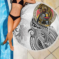 Japanese Samurai Warrior Beach Blanket White Polynesian Tattoo Style LT9 - Polynesian Pride