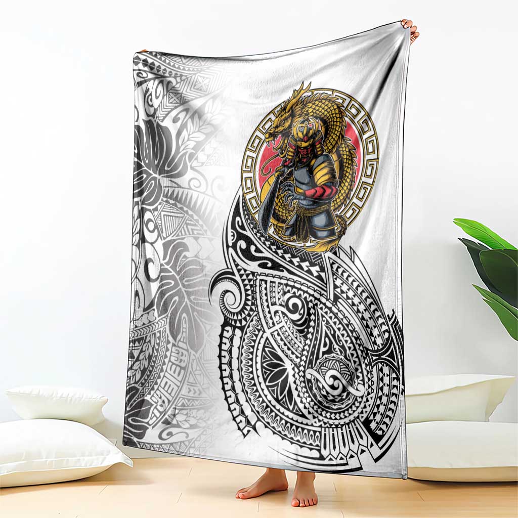 Japanese Samurai Warrior Blanket White Polynesian Tattoo Style LT9 - Polynesian Pride