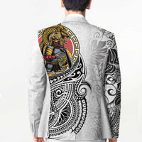 Japanese Samurai Warrior Blazer White Polynesian Tattoo Style LT9 - Polynesian Pride