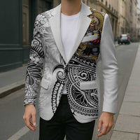 Japanese Samurai Warrior Blazer White Polynesian Tattoo Style LT9 - Polynesian Pride