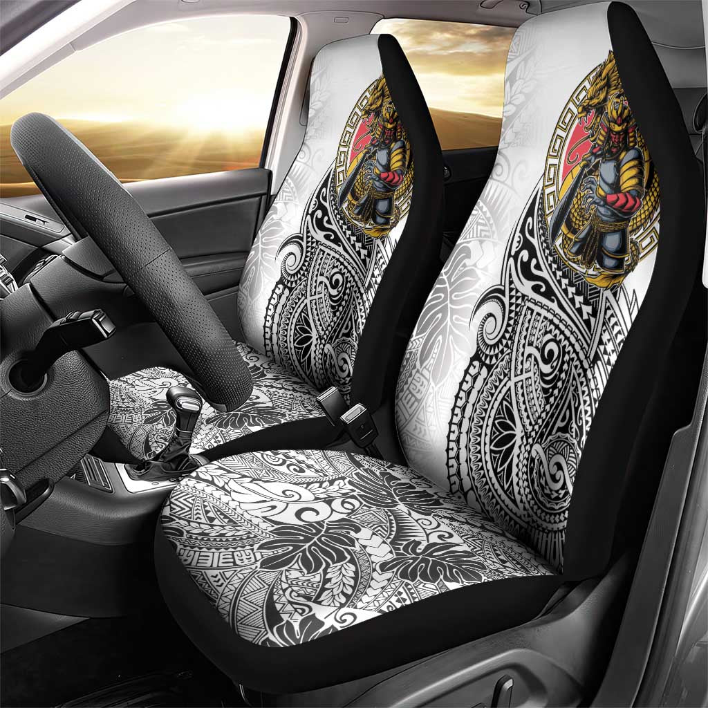 Japanese Samurai Warrior Car Seat Cover White Polynesian Tattoo Style LT9 - Polynesian Pride