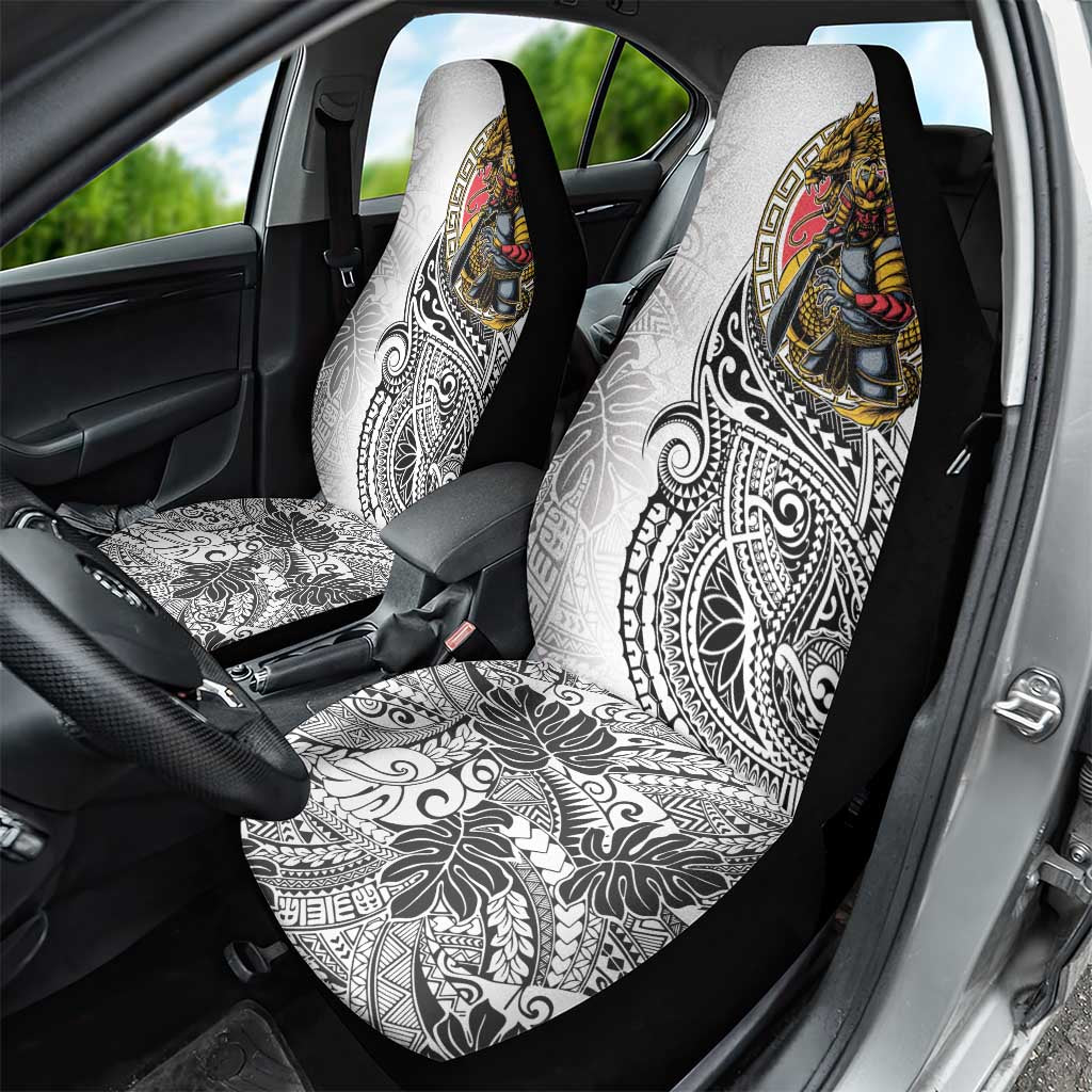 Japanese Samurai Warrior Car Seat Cover White Polynesian Tattoo Style LT9 - Polynesian Pride