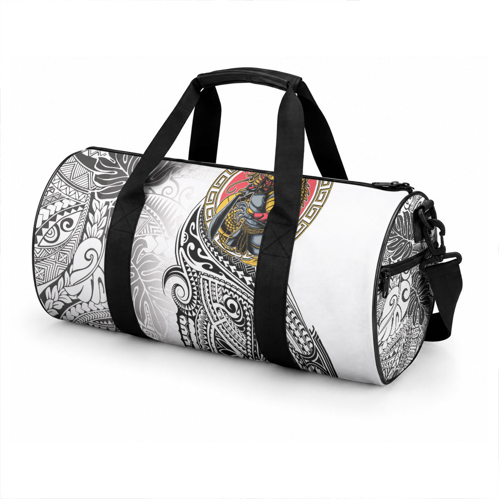 Japanese Samurai Warrior Duffle Bag White Polynesian Tattoo Style LT9 - Polynesian Pride