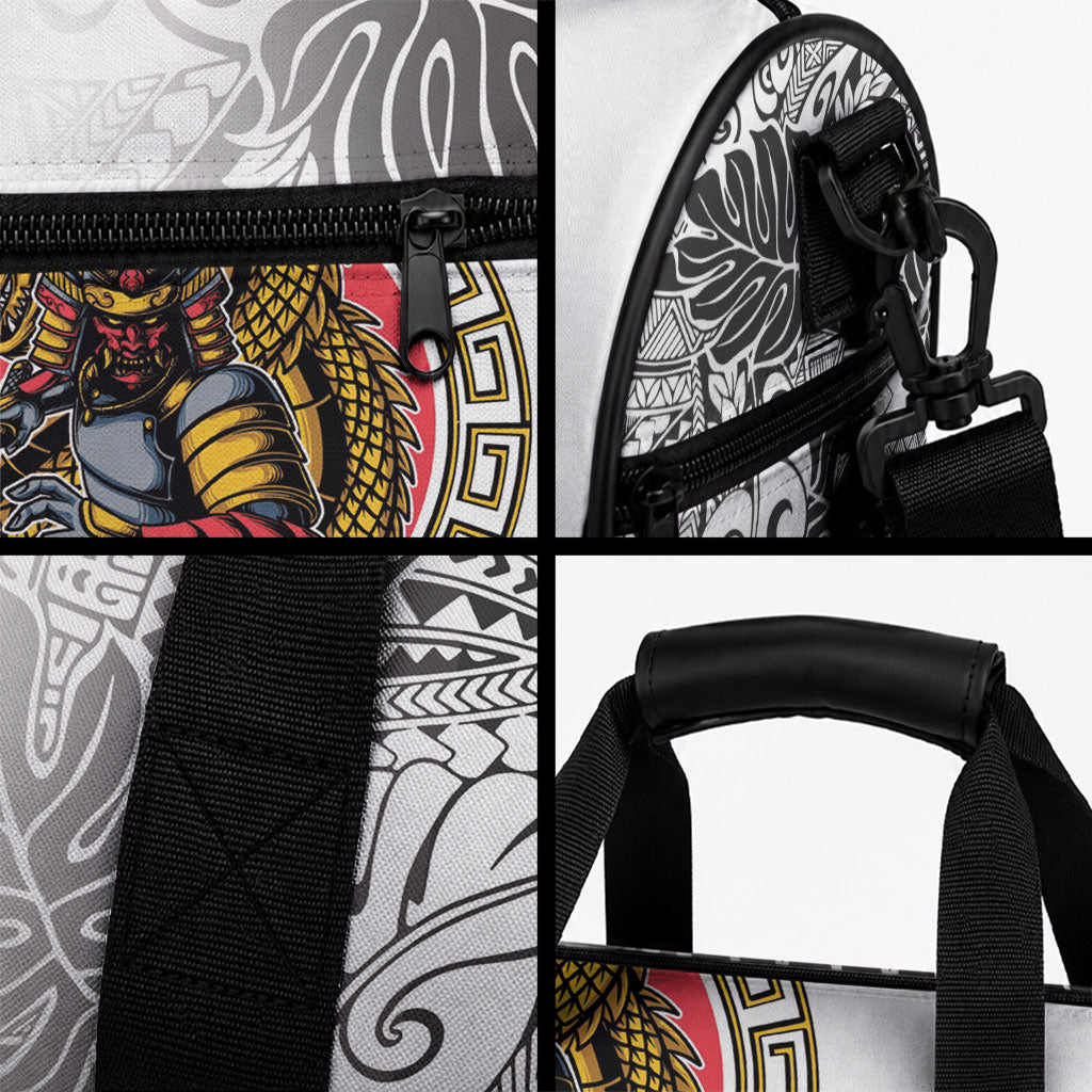 Japanese Samurai Warrior Duffle Bag White Polynesian Tattoo Style LT9 - Polynesian Pride