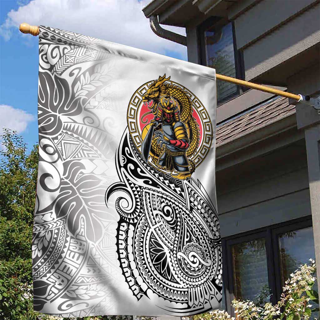 Japanese Samurai Warrior Garden Flag White Polynesian Tattoo Style LT9 - Polynesian Pride