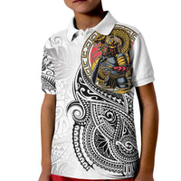 Japanese Samurai Warrior Kid Polo Shirt White Polynesian Tattoo Style LT9 Kid White - Polynesian Pride