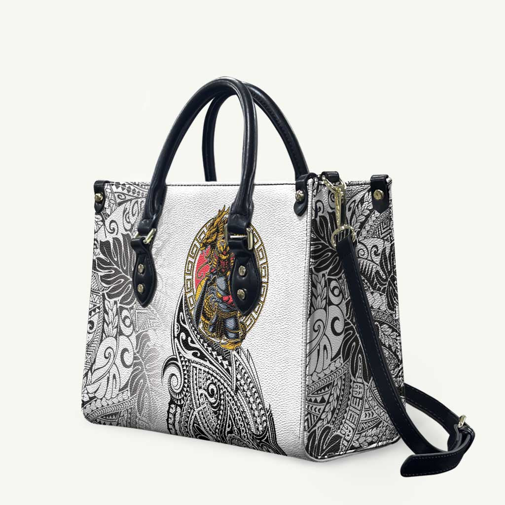 Japanese Samurai Warrior Leather Bag White Polynesian Tattoo Style LT9 White - Polynesian Pride