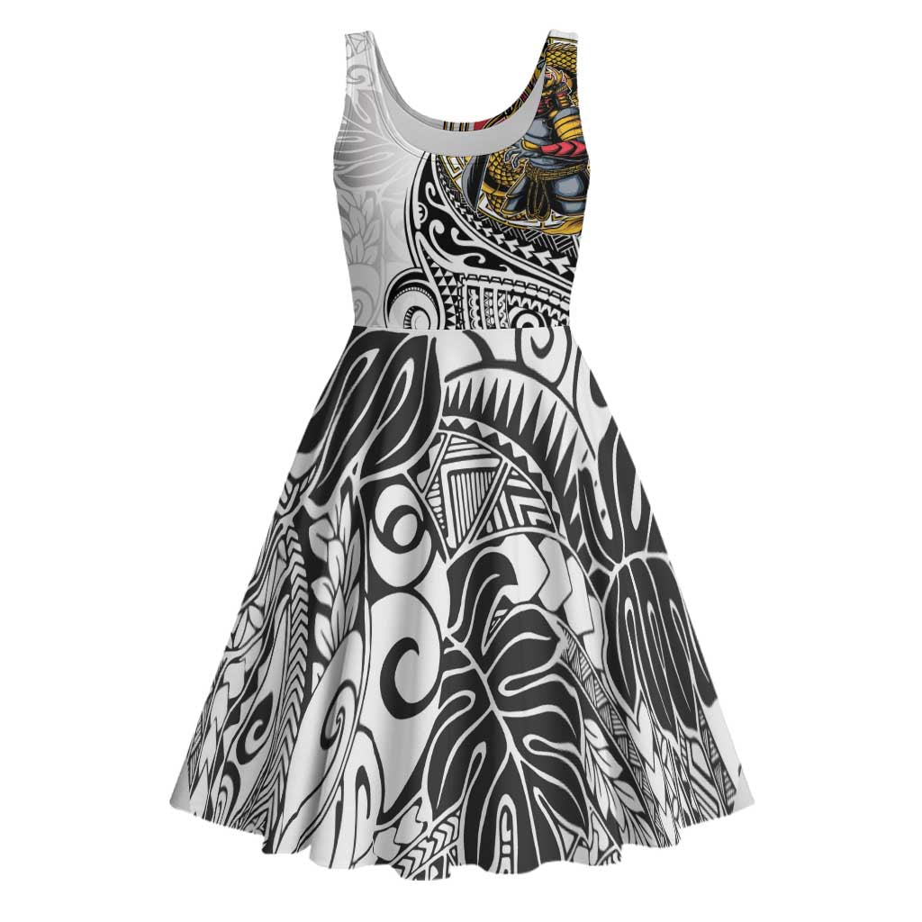 Japanese Samurai Warrior Midi Dress White Polynesian Tattoo Style LT9 White - Polynesian Pride