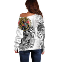 Japanese Samurai Warrior Off Shoulder Sweater White Polynesian Tattoo Style LT9 - Polynesian Pride