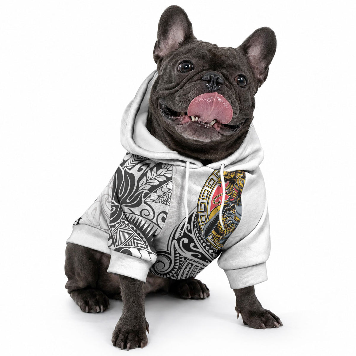 Japanese Samurai Warrior Pet Hoodie White Polynesian Tattoo Style LT9 - Polynesian Pride