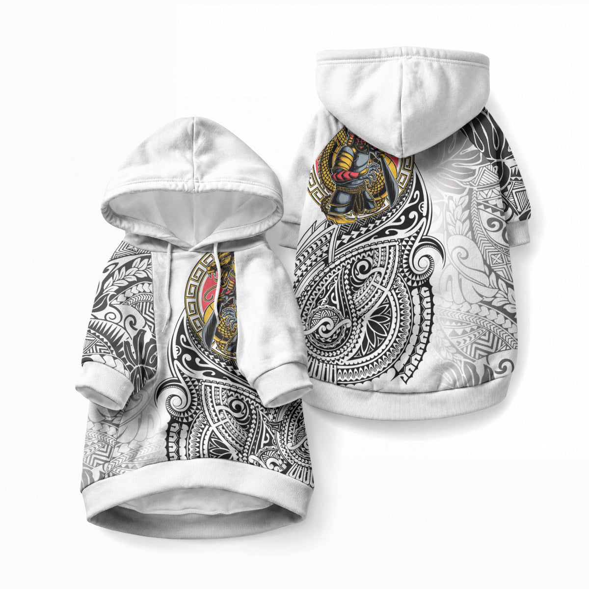 Japanese Samurai Warrior Pet Hoodie White Polynesian Tattoo Style LT9 Pullover White - Polynesian Pride