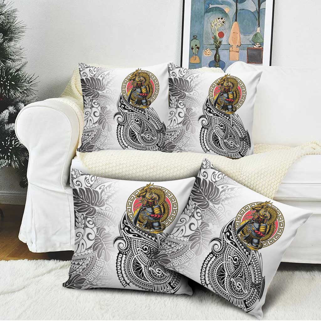 Japanese Samurai Warrior Pillow Cover White Polynesian Tattoo Style LT9 - Polynesian Pride