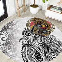 Japanese Samurai Warrior Round Carpet White Polynesian Tattoo Style LT9 White - Polynesian Pride