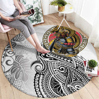 Japanese Samurai Warrior Round Carpet White Polynesian Tattoo Style LT9 - Polynesian Pride