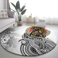 Japanese Samurai Warrior Round Carpet White Polynesian Tattoo Style LT9 - Polynesian Pride