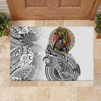 Japanese Samurai Warrior Rubber Doormat White Polynesian Tattoo Style LT9 White - Polynesian Pride