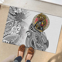 Japanese Samurai Warrior Rubber Doormat White Polynesian Tattoo Style LT9 - Polynesian Pride
