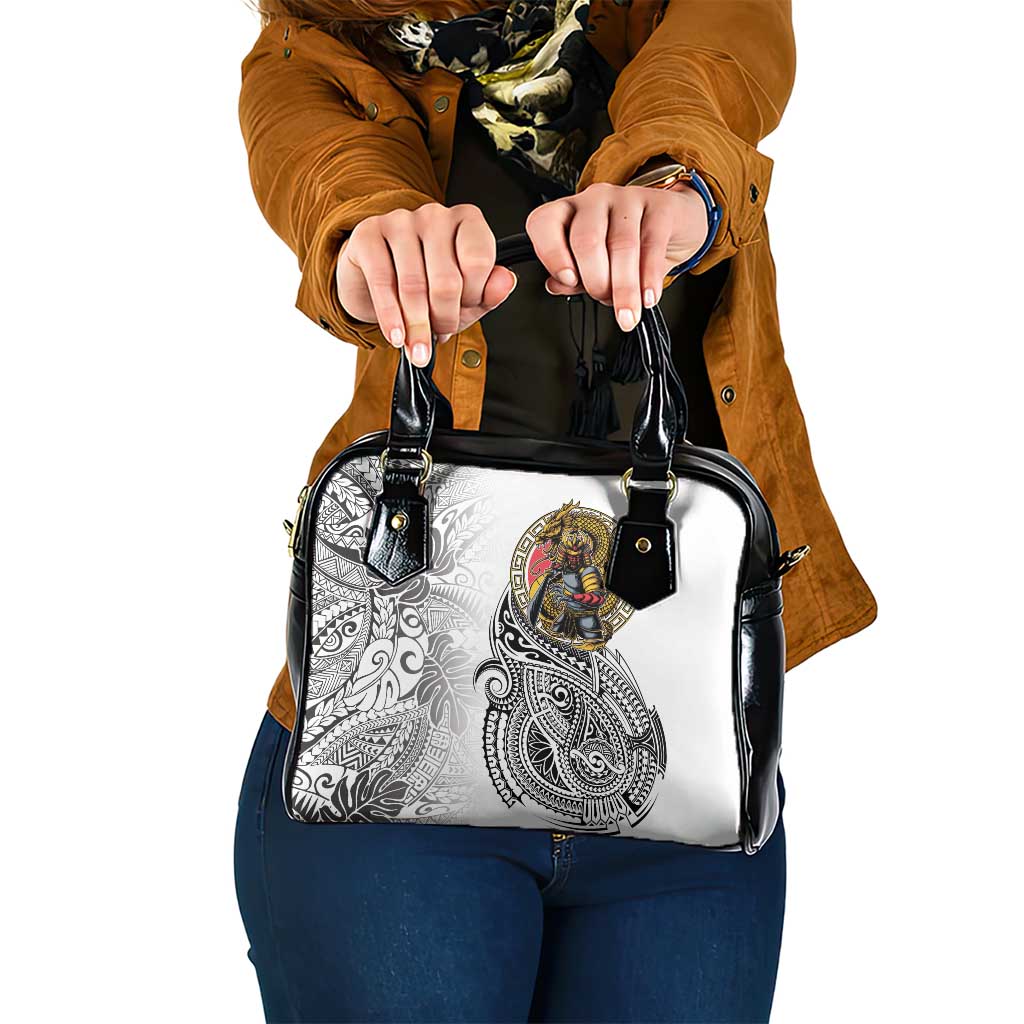 Japanese Samurai Warrior Shoulder Handbag White Polynesian Tattoo Style LT9 One Size White - Polynesian Pride