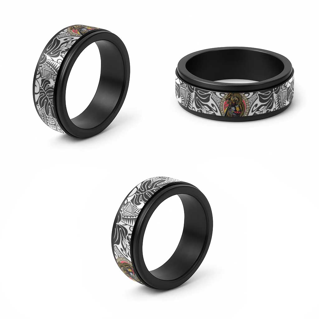 Japanese Samurai Warrior Spinner Ring White Polynesian Tattoo Style LT9 - Polynesian Pride