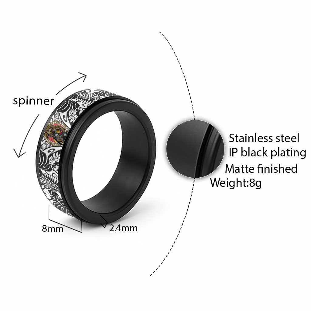 Japanese Samurai Warrior Spinner Ring White Polynesian Tattoo Style LT9 - Polynesian Pride