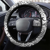 Japanese Samurai Warrior Steering Wheel Cover White Polynesian Tattoo Style LT9 - Polynesian Pride